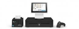 Square Stand, cash drawer, receipt printer, and barcode scanner